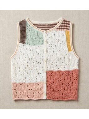 American Eagle Crochet Patchwork Vest Button Up Knit Sweater Boho Cottagecore XS